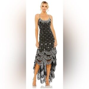Mac Duggal 93962 NWT Elegant Black and Silver Evening Dress